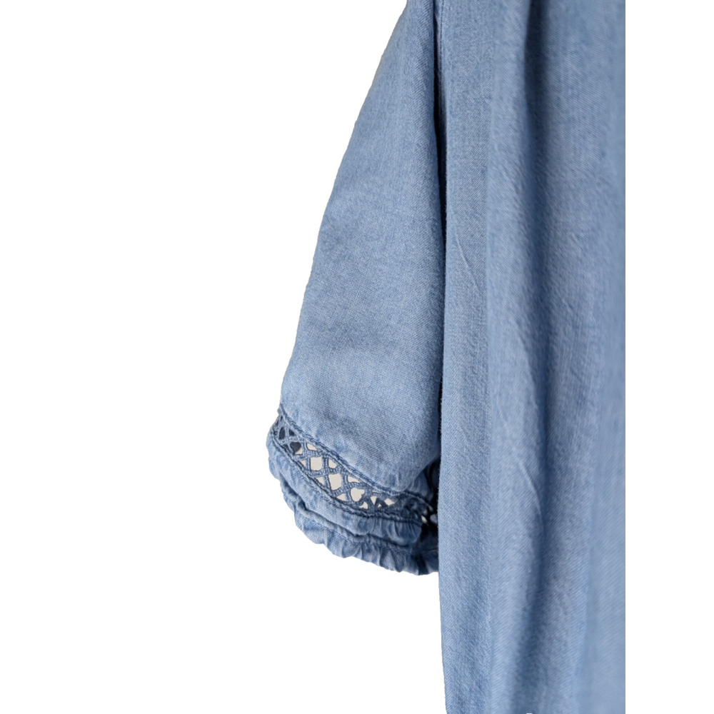 Old Navy Smocked Blue Chambray Midi Dress Off Shoulder 2XL Cowgirl Western - Picture 5 of 11